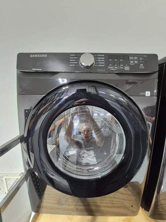 Samsung 7.5-cu ft Reversible side swing Stackable Electric Dryer in Fingerprint Resistant Black Stainless Steel