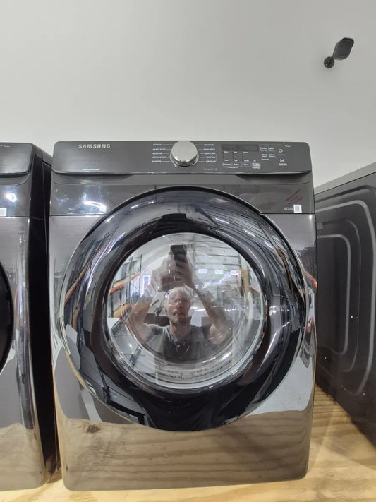 Samsung 7.5-cu ft Reversible side swing Stackable Electric Dryer in Fingerprint Resistant Black Stainless Steel